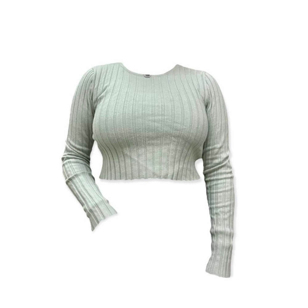light sage green ribbed cropped sweater